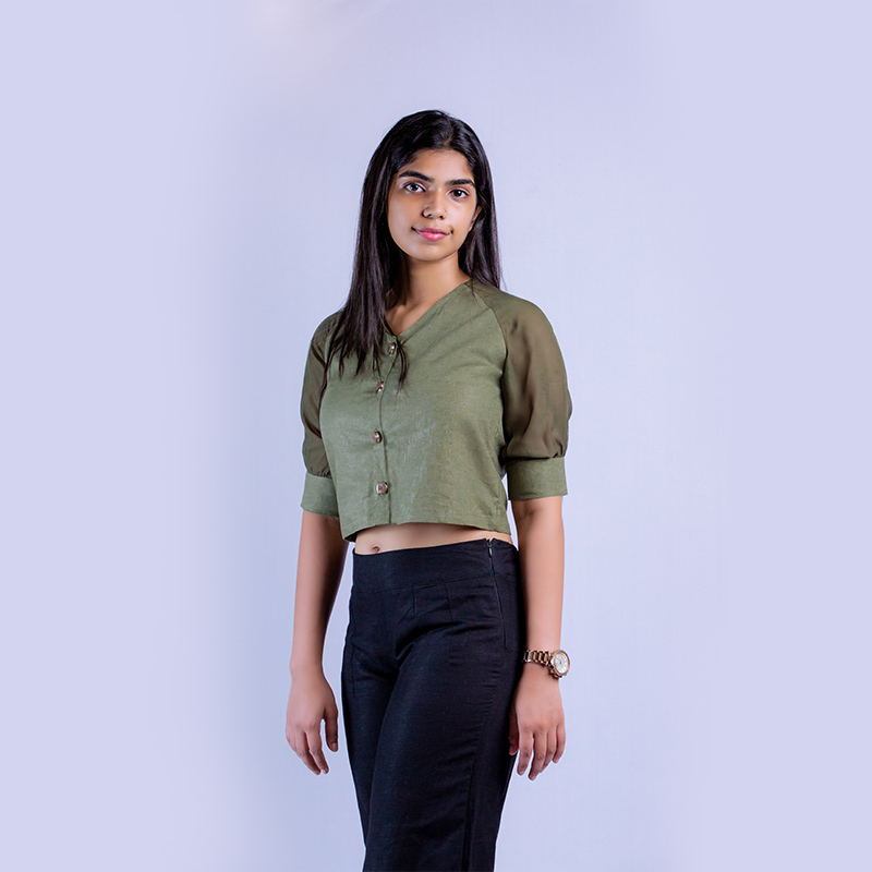 Collarless Cropped Blouse